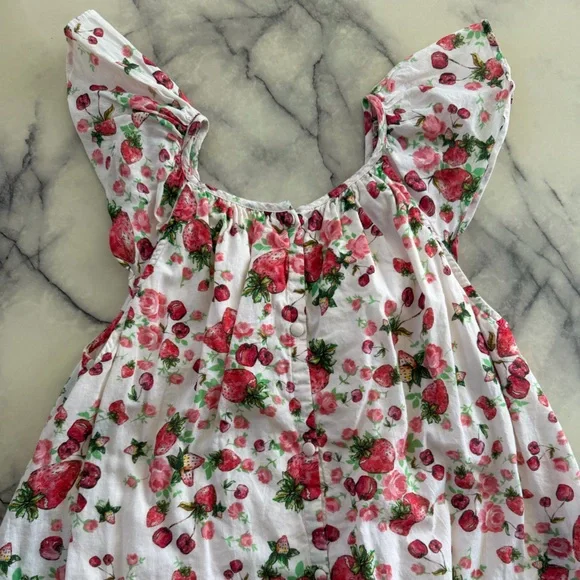 LoveShackFancy Girls Floral Strawberry Print Dress 10 - Picture 5 of 5